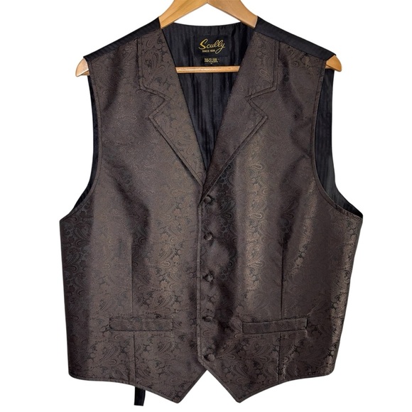 Scully Vest Mens Large Brown Floral Paisley 5 Button Shiny Formal Cowboy Western